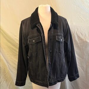 Old Navy Black Jean Jacket with Sherpa Collar